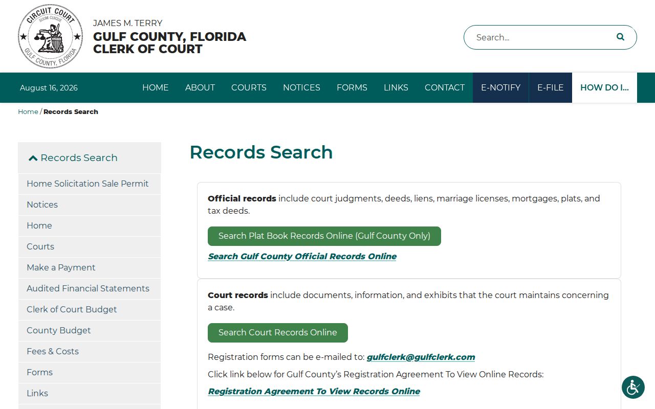 Gulf County court disposition search for booking and arrest records