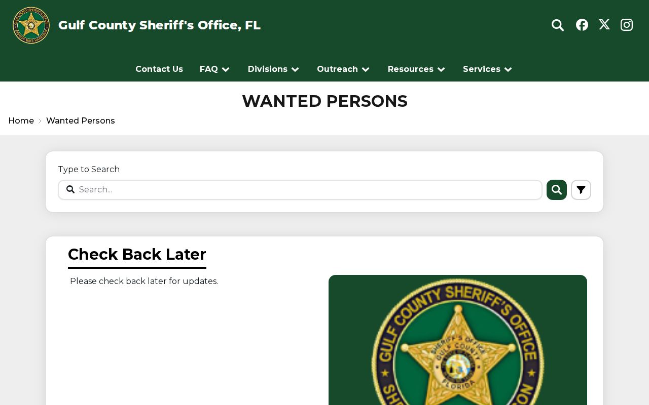 Gulf County most wanted official wanted-person record interface